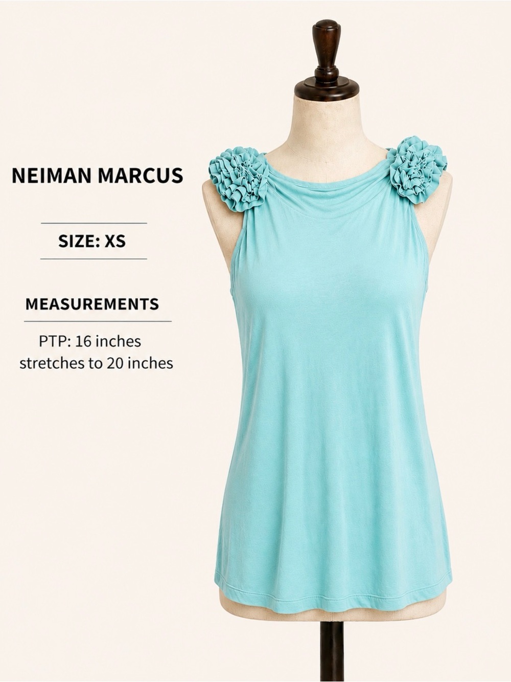 Neiman Marcus Aqua Floral-Rosette Sleeveless Tank Top